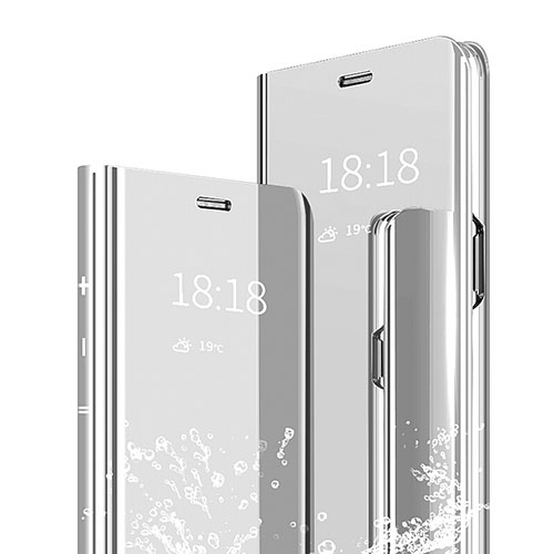 Leather Case Stands Flip Mirror Cover Holder for Xiaomi Mi Max 3 Silver
