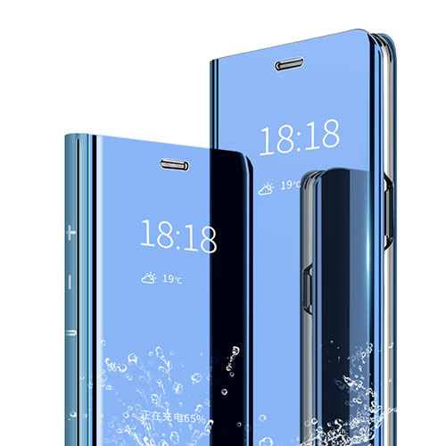 Leather Case Stands Flip Mirror Cover Holder for Xiaomi Redmi Note 7 Pro Blue