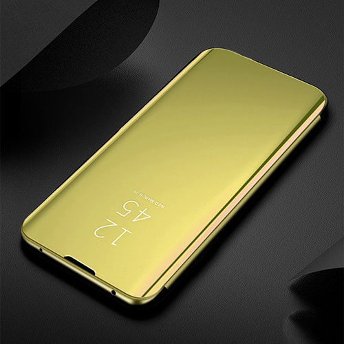 Leather Case Stands Flip Mirror Cover Holder for Xiaomi Redmi Note 8 (2021) Gold