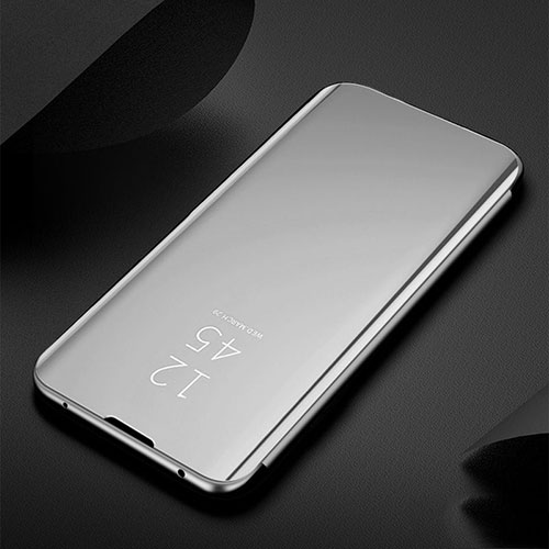 Leather Case Stands Flip Mirror Cover Holder for Xiaomi Redmi Note 8 (2021) Silver