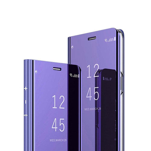 Leather Case Stands Flip Mirror Cover Holder L01 for Huawei Honor 9C Purple