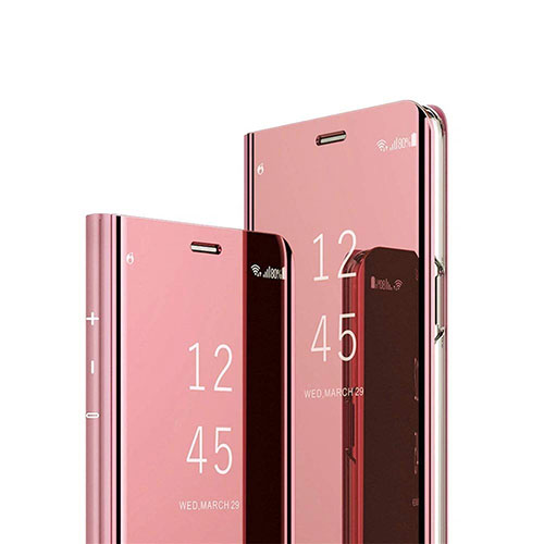 Leather Case Stands Flip Mirror Cover Holder L01 for Huawei Nova 7 Pro 5G Rose Gold