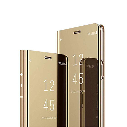 Leather Case Stands Flip Mirror Cover Holder L01 for OnePlus 8 Pro Gold