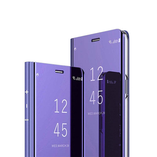 Leather Case Stands Flip Mirror Cover Holder L01 for Oppo A5 (2020) Purple