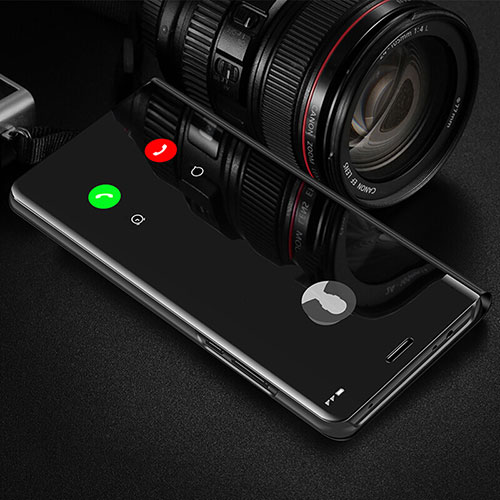 Leather Case Stands Flip Mirror Cover Holder L01 for Xiaomi Redmi Note 9 Pro Max Black