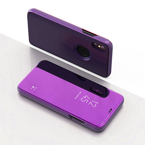 Leather Case Stands Flip Mirror Cover Holder L02 for Apple iPhone X Purple