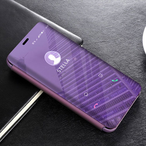 Leather Case Stands Flip Mirror Cover Holder L02 for Huawei Mate 20 Lite Purple