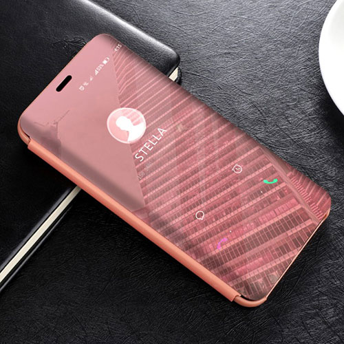 Leather Case Stands Flip Mirror Cover Holder L02 for Huawei Mate 20 Lite Rose Gold