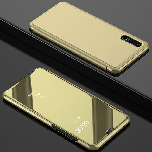 Leather Case Stands Flip Mirror Cover Holder L02 for Huawei P20 Pro Gold
