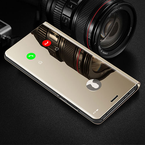 Leather Case Stands Flip Mirror Cover Holder L02 for OnePlus 8 Pro Gold