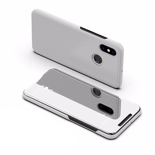 Leather Case Stands Flip Mirror Cover Holder L02 for Xiaomi Mi Max 3 Silver