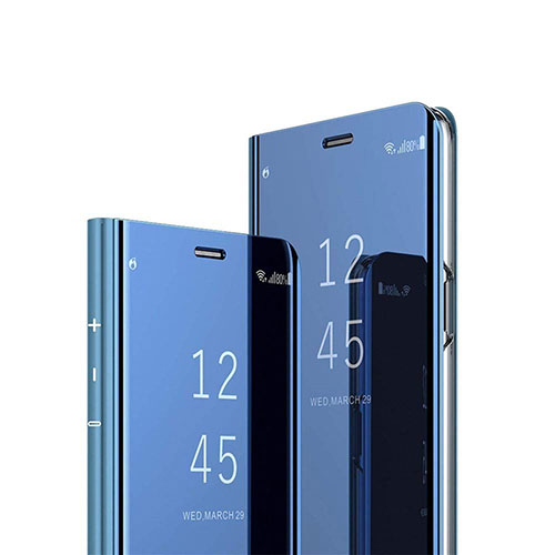 Leather Case Stands Flip Mirror Cover Holder L02 for Xiaomi Redmi 9C Blue