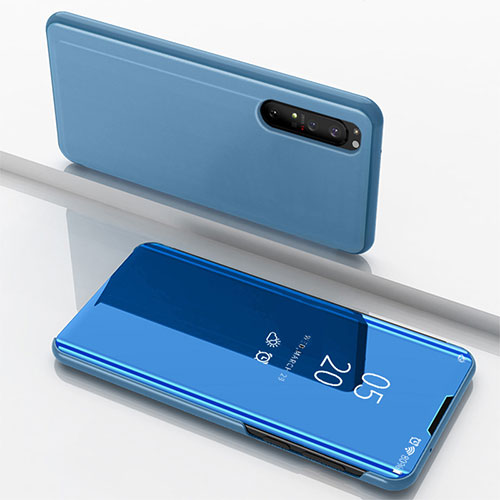Leather Case Stands Flip Mirror Cover Holder L03 for Sony Xperia 1 II Blue