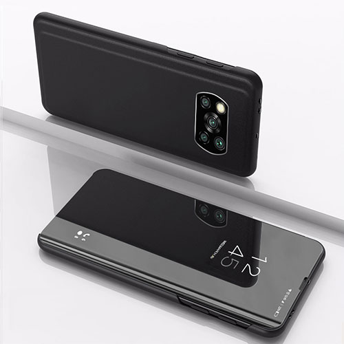 Leather Case Stands Flip Mirror Cover Holder L03 for Xiaomi Poco X3 Black