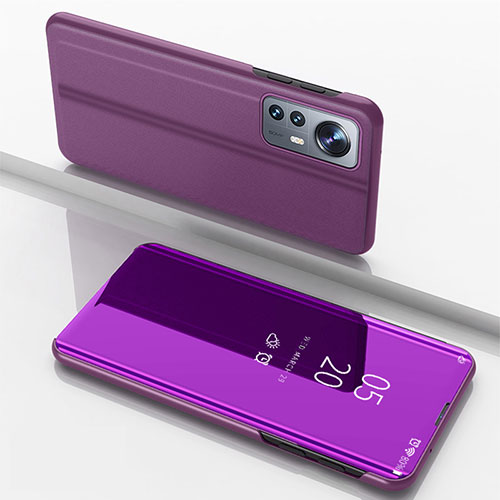 Leather Case Stands Flip Mirror Cover Holder L04 for Xiaomi Mi 12 Pro 5G Purple
