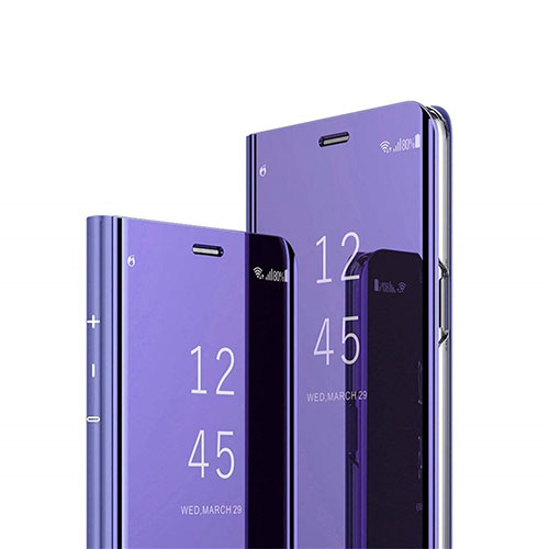 Leather Case Stands Flip Mirror Cover Holder M01 for OnePlus 7T Pro Purple