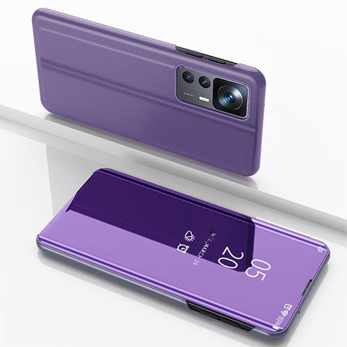 Leather Case Stands Flip Mirror Cover Holder QH1 for Xiaomi Mi 12T Pro 5G Clove Purple