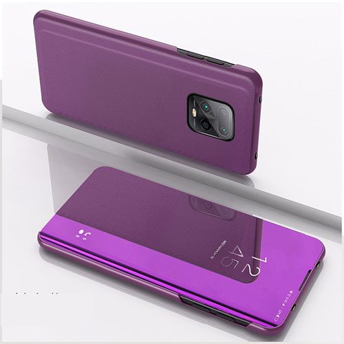 Leather Case Stands Flip Mirror Cover Holder QH1 for Xiaomi Redmi 10X 5G Purple