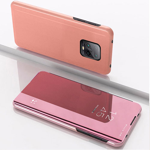 Leather Case Stands Flip Mirror Cover Holder QH1 for Xiaomi Redmi 10X 5G Rose Gold