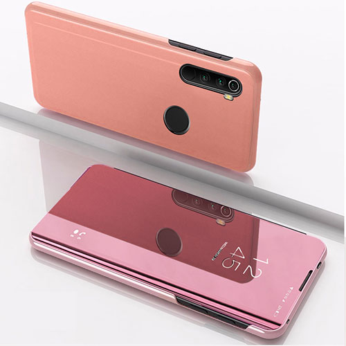 Leather Case Stands Flip Mirror Cover Holder QH1 for Xiaomi Redmi Note 8 (2021) Rose Gold