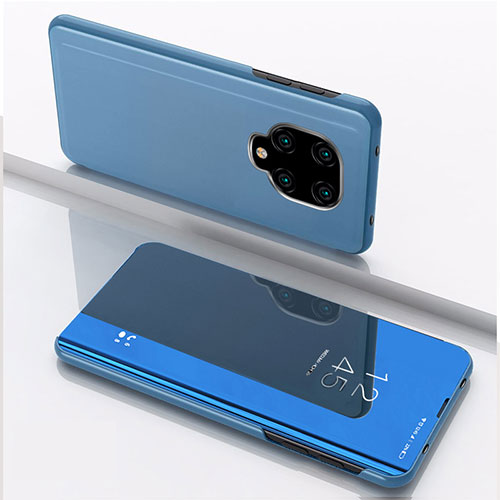 Leather Case Stands Flip Mirror Cover Holder QH1 for Xiaomi Redmi Note 9 Pro Blue