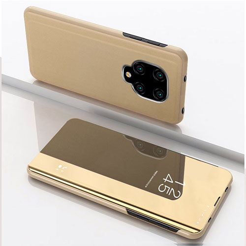 Leather Case Stands Flip Mirror Cover Holder QH1 for Xiaomi Redmi Note 9 Pro Gold