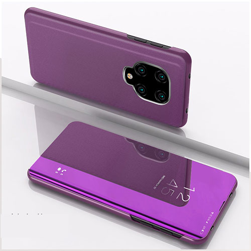 Leather Case Stands Flip Mirror Cover Holder QH1 for Xiaomi Redmi Note 9 Pro Purple