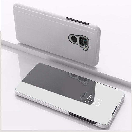 Leather Case Stands Flip Mirror Cover Holder QH1 for Xiaomi Redmi Note 9 Silver