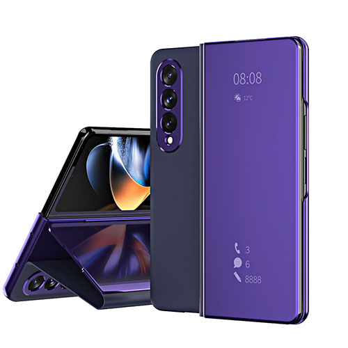 Leather Case Stands Flip Mirror Cover Holder ZL1 for Samsung Galaxy Z Fold3 5G Purple