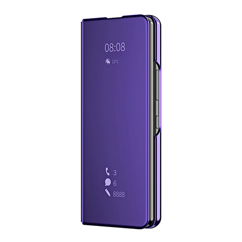 Leather Case Stands Flip Mirror Cover Holder ZL2 for Samsung Galaxy Z Fold3 5G Purple