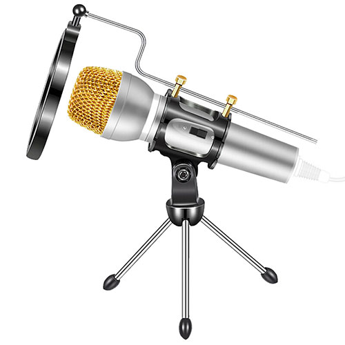 Luxury 3.5mm Mini Handheld Microphone Singing Recording with Stand M03 Silver