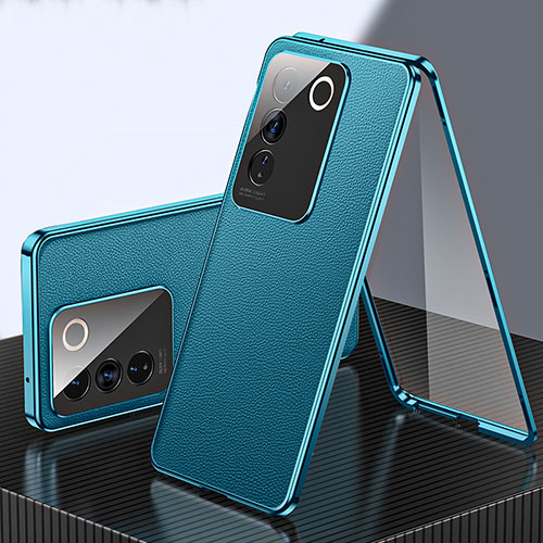 Luxury Aluminum Metal and Leather Cover Case 360 Degrees for Vivo V27 Pro 5G Green