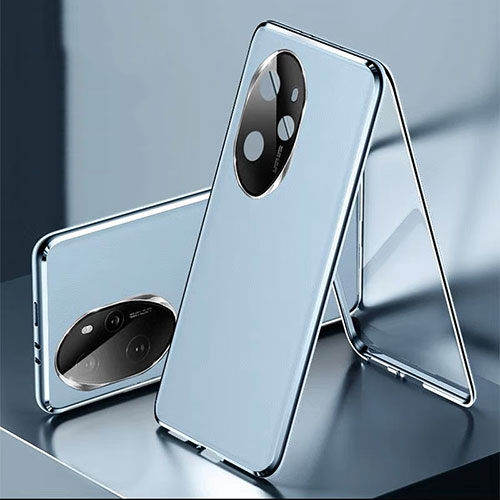 Luxury Aluminum Metal and Leather Cover Case 360 Degrees P01 for Huawei Honor 100 Pro 5G Blue