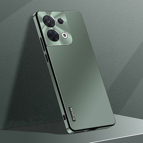 Luxury Aluminum Metal Back Cover and Silicone Frame Case AT1 for Oppo Reno8 5G Green