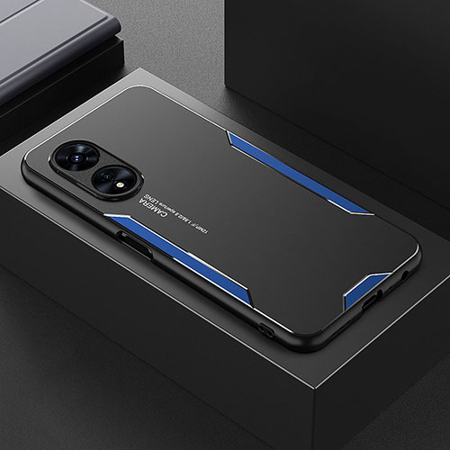 Luxury Aluminum Metal Back Cover and Silicone Frame Case for Oppo A78 5G Blue