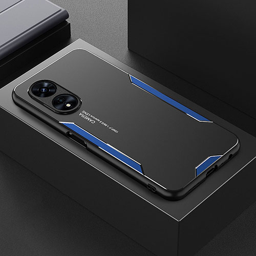 Luxury Aluminum Metal Back Cover and Silicone Frame Case for Oppo A97 5G Blue