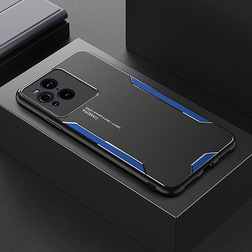 Luxury Aluminum Metal Back Cover and Silicone Frame Case for Oppo Find X3 Pro 5G Blue