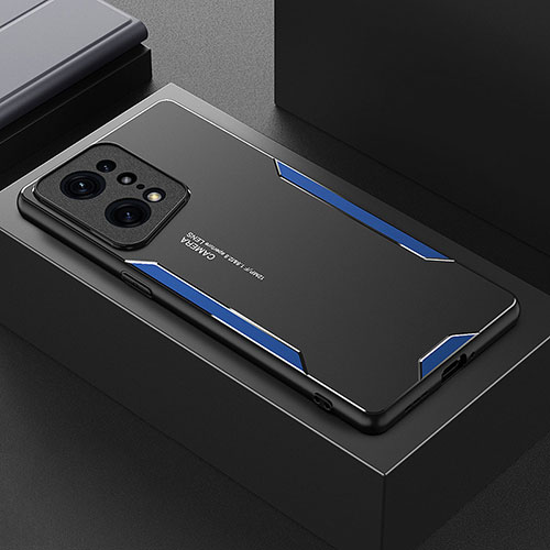 Luxury Aluminum Metal Back Cover and Silicone Frame Case for Oppo Find X5 Pro 5G Blue