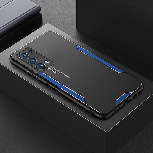 Luxury Aluminum Metal Back Cover and Silicone Frame Case for Oppo Reno6 Pro 5G Blue