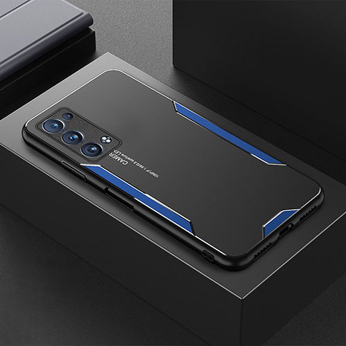 Luxury Aluminum Metal Back Cover and Silicone Frame Case for Oppo Reno6 Pro+ Plus 5G Blue