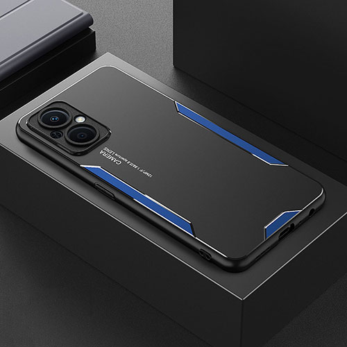 Luxury Aluminum Metal Back Cover and Silicone Frame Case for Oppo Reno7 Lite 5G Blue
