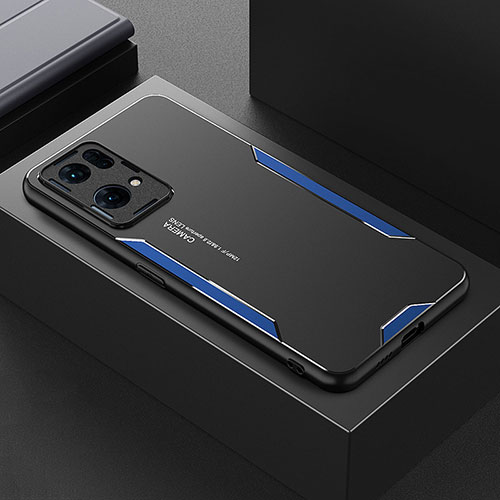 Luxury Aluminum Metal Back Cover and Silicone Frame Case for Oppo Reno7 Pro 5G Blue