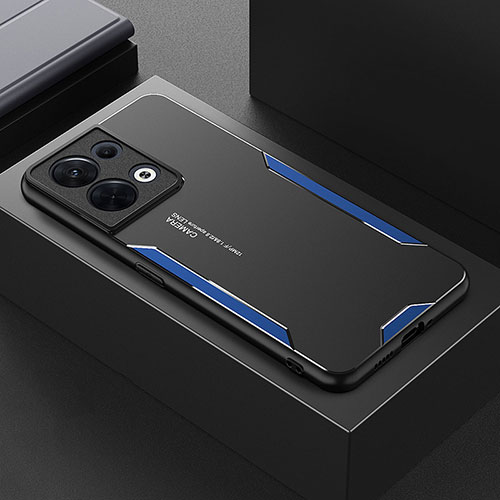 Luxury Aluminum Metal Back Cover and Silicone Frame Case for Oppo Reno8 5G Blue