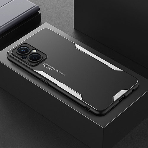 Luxury Aluminum Metal Back Cover and Silicone Frame Case for Oppo Reno8 Z 5G Silver