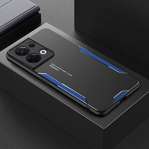 Luxury Aluminum Metal Back Cover and Silicone Frame Case for Oppo Reno9 5G Blue