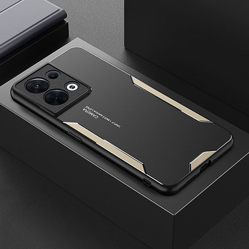 Luxury Aluminum Metal Back Cover and Silicone Frame Case for Oppo Reno9 5G Gold