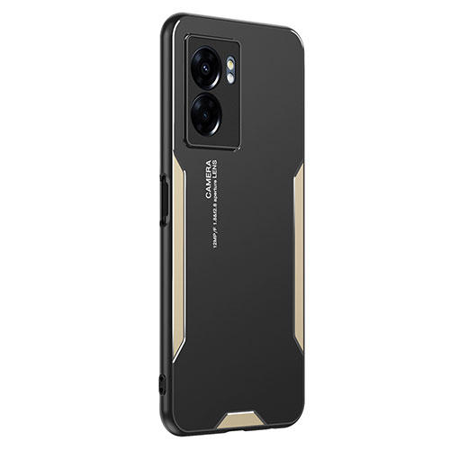 Luxury Aluminum Metal Back Cover and Silicone Frame Case for Realme V23 5G Gold