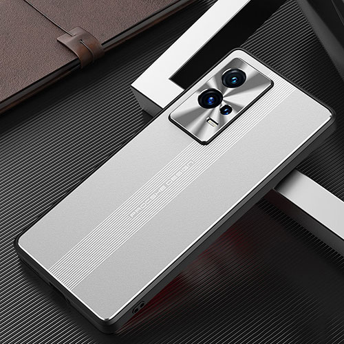 Luxury Aluminum Metal Back Cover and Silicone Frame Case for Vivo iQOO 8 5G Silver