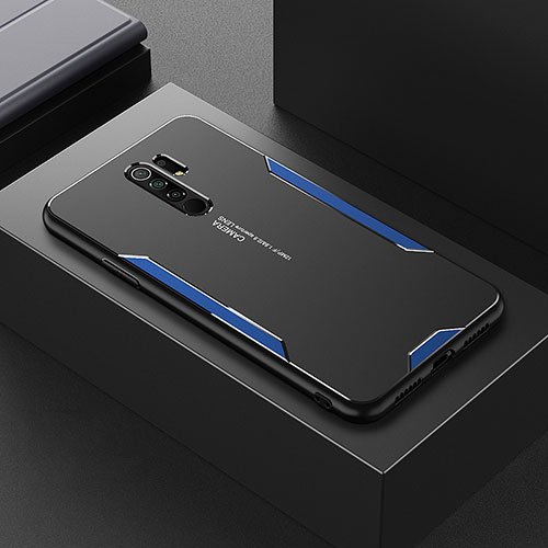 Luxury Aluminum Metal Back Cover and Silicone Frame Case for Xiaomi Redmi 9 Prime India Blue