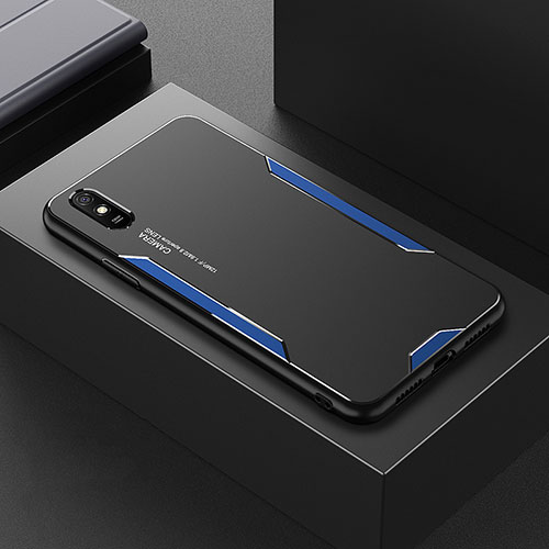 Luxury Aluminum Metal Back Cover and Silicone Frame Case for Xiaomi Redmi 9A Blue